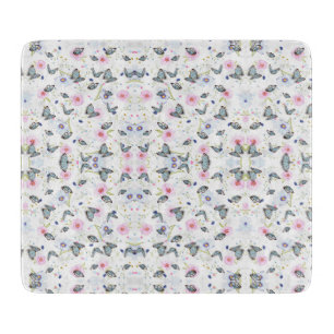 elegant modern pink and blue butterfly and flowers cutting board