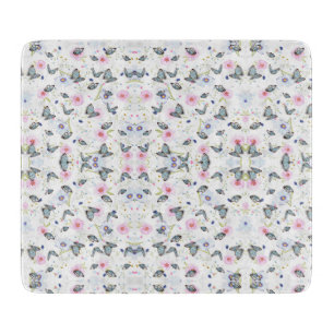 elegant modern pink and blue butterfly and flowers cutting board