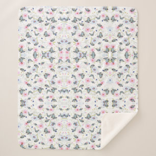 elegant modern pink and blue butterfly and flowers sherpa blanket