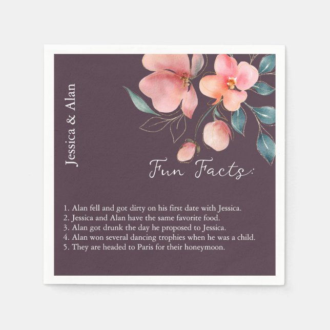 Elegant Modern Pink and Gold Floral Fun Facts  Napkin (Front)