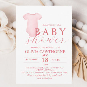 Elegant Modern Pink Baby Shower Girl Invitation