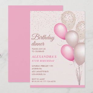 Elegant Modern Pink Birthday dinner 87th birthday Invitation