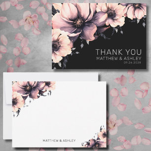 Elegant Modern Pink Black Floral Wedding Thank You Card