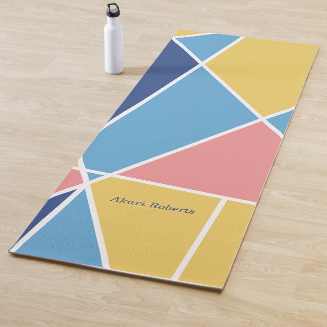 Elegant Modern Pink Blue Yellow Geometric Pattern Yoga Mat (In Situ)