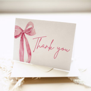 Elegant Modern Pink Bow She's Tying the Knot Thank You Card
