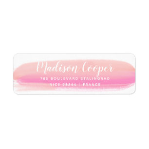Elegant Modern Pink Brush Stroke Return Address Label