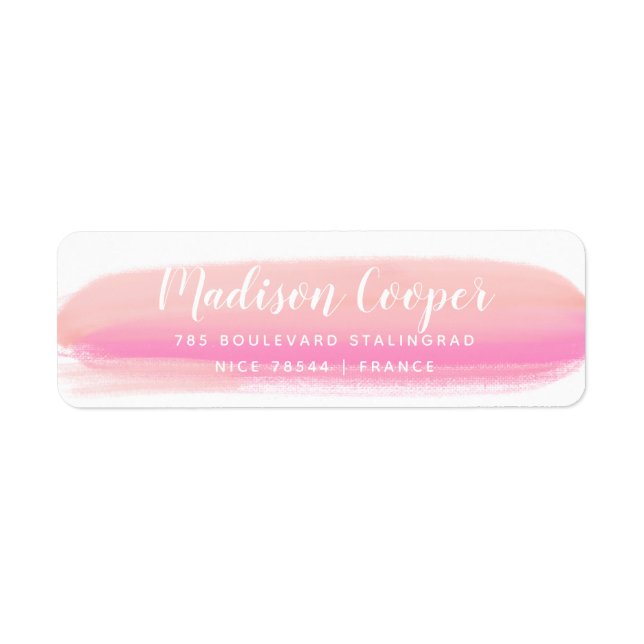Elegant Modern Pink Brush Stroke Return Address Label (Front)