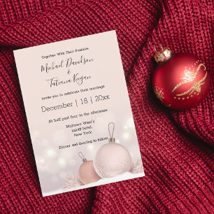 elegant  modern pink christmas ornaments wedding  invitation