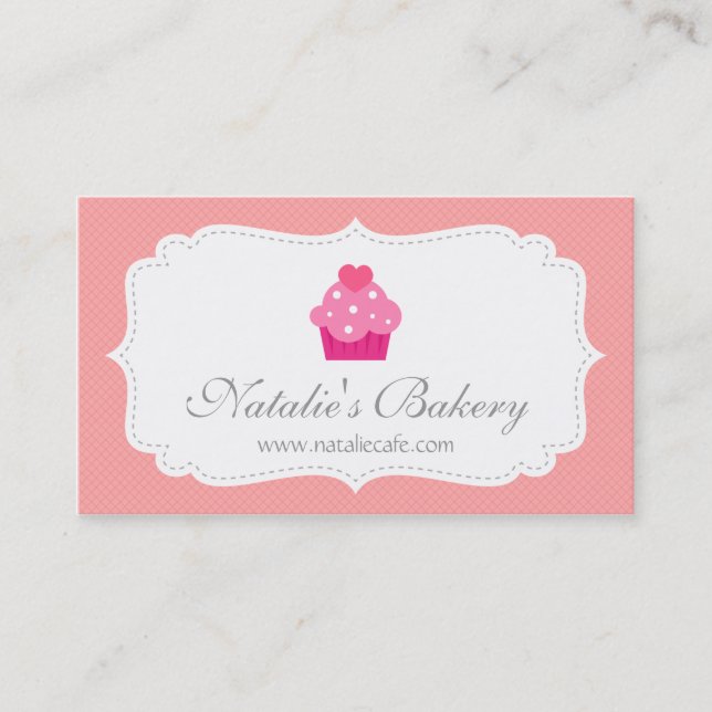 Elegant, Modern, Pink Cupcake, Bakery Business Card (Front)