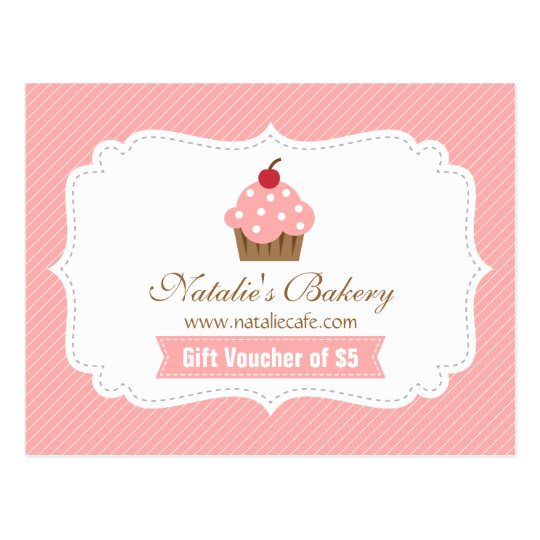 voucher code day 1 Cupcake, Modern, Elegant, Bakery Voucher Pink Postcard