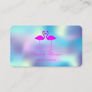 Elegant Modern Pink Flamingos In Love Holographic Business Card