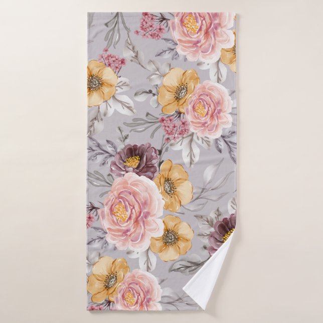  Elegant Modern Pink Floral  Bath Towel (Bath Towel)