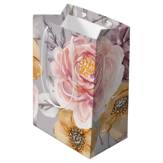 Elegant Modern Pink Floral   Medium Gift Bag (Back Angled)