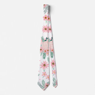 Elegant Modern Pink Floral Watercolor Painting Tie