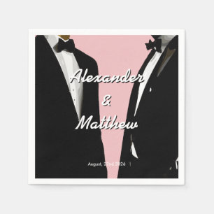 Elegant Modern Pink Gay Men Wedding Cocktail Napkin