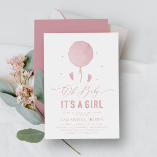 Elegant Modern Pink Girl Baby Shower Invitation