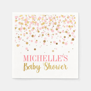Elegant Modern Pink Gold Confetti Girl Baby Shower Napkin
