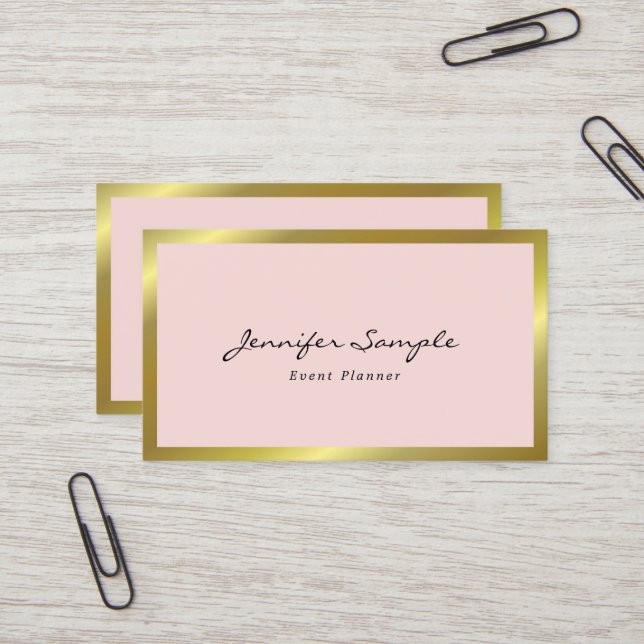 Elegant Modern Pink Gold Event Planner Trendy Business Card (Front/Back In Situ)