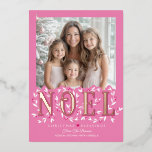 Elegant Modern Pink Gold Foil Photo Christmas Card<br><div class="desc">Elegant Modern Pink Rose Gold Foil Photo Christmas Card. COMPLETELY CUSTOMIZABLE! You can keep the pink white theme as shown or CHOOSE YOUR OWN COLOR SCHEME! Edit the template in order to view the individual design layers. You will be able to select your own fill colours for all of the...</div>