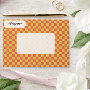 Elegant, Modern Pink & Green Colours Chequered   Envelope