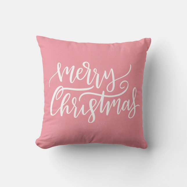 Elegant Modern Pink Merry Christmas Calligraphy Cushion (Front)
