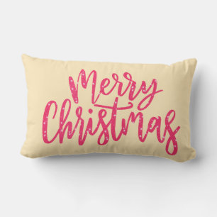 Elegant Modern Pink Merry Christmas Calligraphy Lumbar Cushion