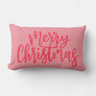Elegant Modern Pink Merry Christmas Calligraphy  Lumbar Cushion