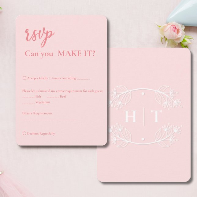 Elegant Modern Pink Monogram Crest Wedding RSVP (Elegant Modern Pink Monogram Crest Wedding RSVP)