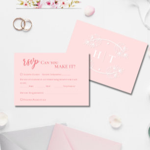 Elegant Modern Pink Monogram Crest Wedding RSVP Card