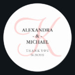 Elegant Modern Pink Monogram Wedding Classic Round Sticker<br><div class="desc">These elegant wedding stickers have a stylish rose quartz pink monogram,  and a white background.</div>