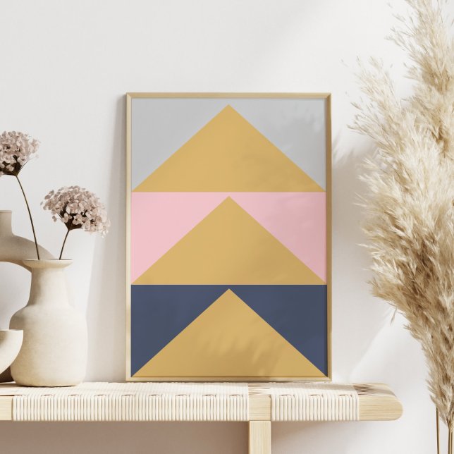 Elegant Modern Pink Navy Blue Gold Shapes Wall Art (Creator Uploaded)
