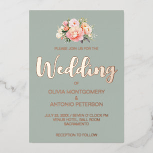 Elegant Modern Pink Peony Light Sage Wedding