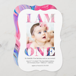 Elegant Modern Pink Photo 1st Birthday Invitation