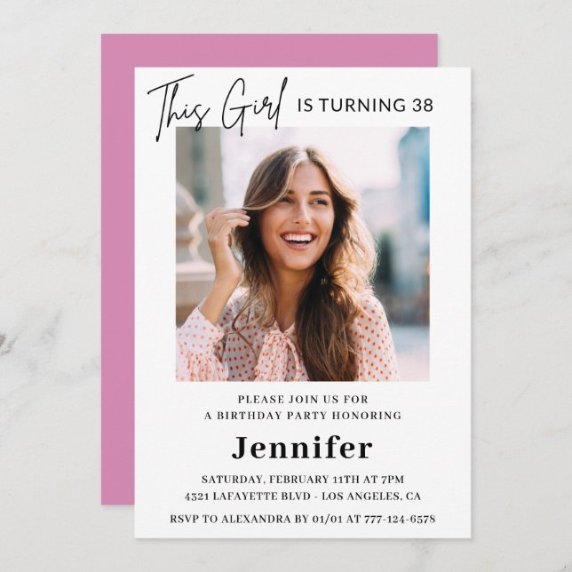 Elegant Modern Pink Photo 38th birthday Invitation (Front/Back)