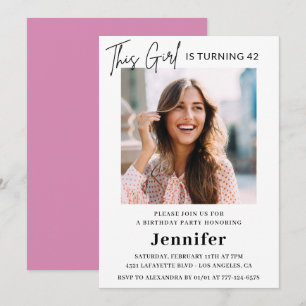 Elegant Modern Pink Photo 42nd birthday Invitation