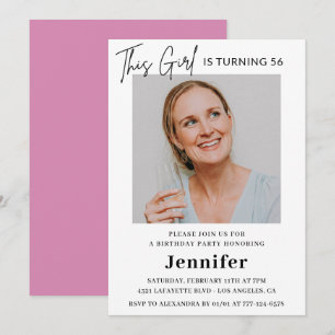 Elegant Modern Pink Photo 56th birthday Invitation