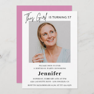 Elegant Modern Pink Photo 57th birthday Invitation