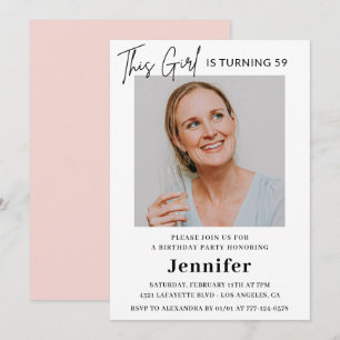 Elegant Modern Pink Photo 59th birthday Invitation