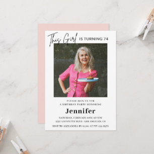 Elegant Modern Pink Photo 74th birthday Invitation