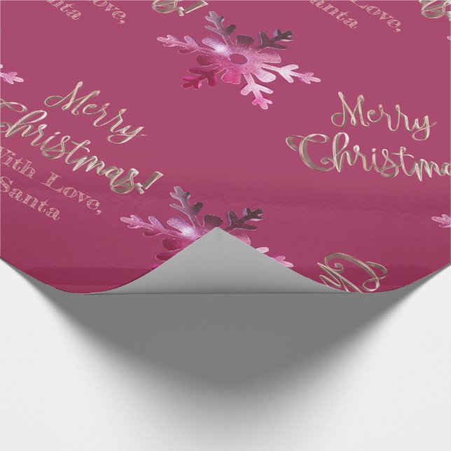 Elegant Modern Pink Red Snowflakes Christmas Wrapping Paper (Corner)