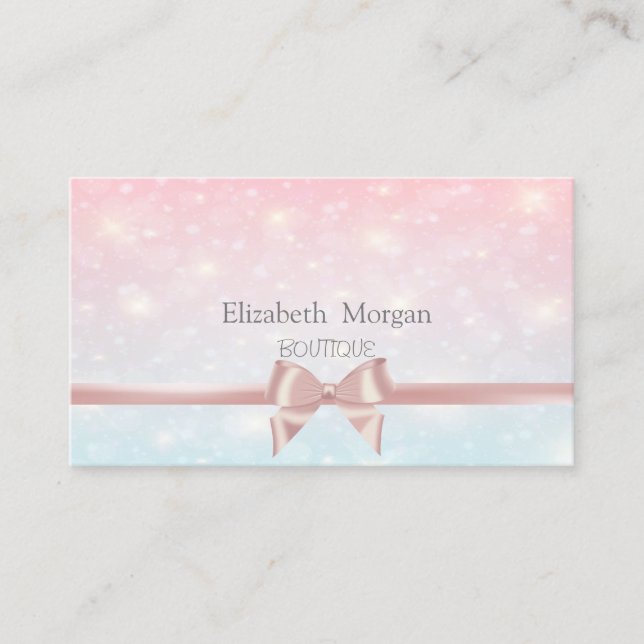 Elegant Modern Pink Ribbon Bow,Glitter Bokeh Business Card (Front)