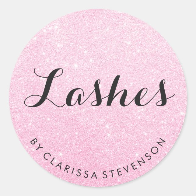 Elegant modern pink rose gold glitter lashes classic round sticker (Front)
