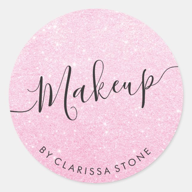 Elegant modern pink rose gold glitter makeup classic round sticker (Front)