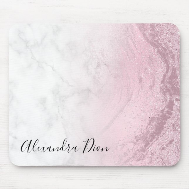 Elegant Modern pink rose gold glitter marble Mouse Pad (Front)