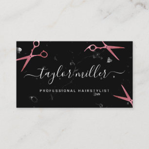 Elegant modern pink rose gold scissors hairstylist business card