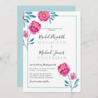 Elegant Modern Pink Teal Floral Border Wedding