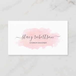 Elegant modern pink watercolor interior designer business card
