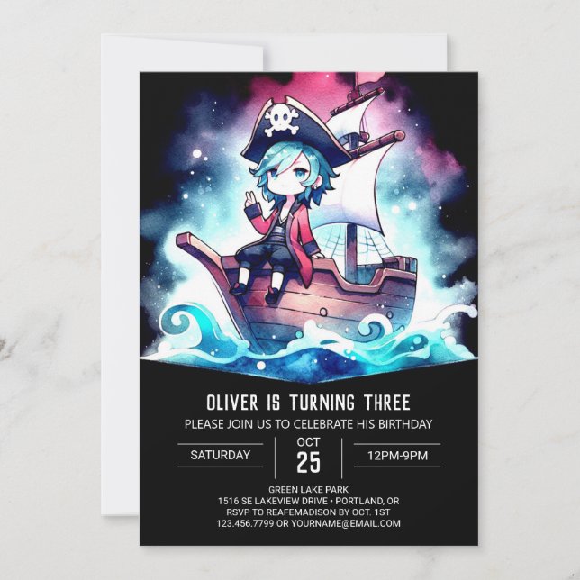 Elegant Modern Pirate Birthday Invitation (Front)