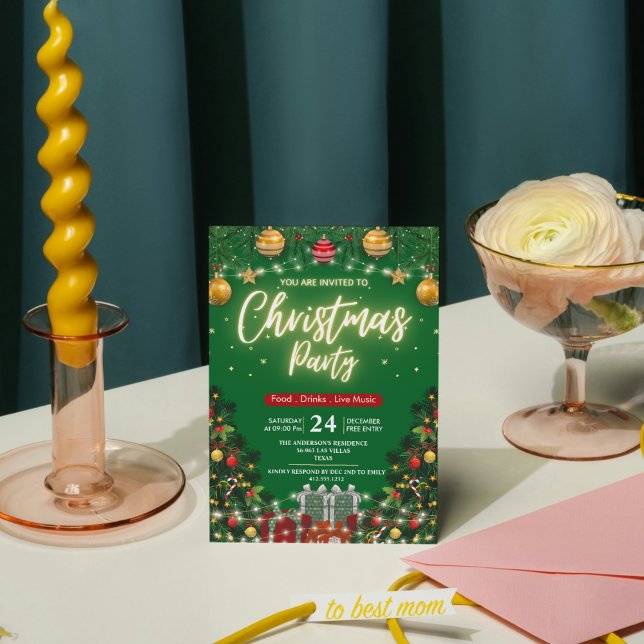 Elegant Modern Plaid Green Christmas Party  Invitation (Elegant Modern Plaid Green Christmas Party Invitation)