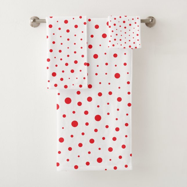 Elegant Modern Polka Dots -Red- Customise BG Bath Towel Set (Insitu)